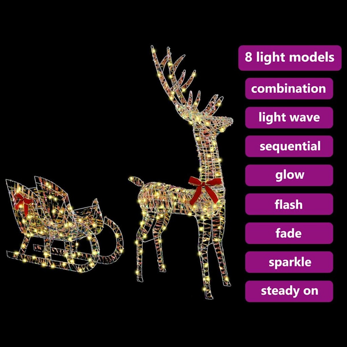 vidaXL Renifer ciągnący sanie Ciepła biel 70 x 26 x 128,5 cm PET