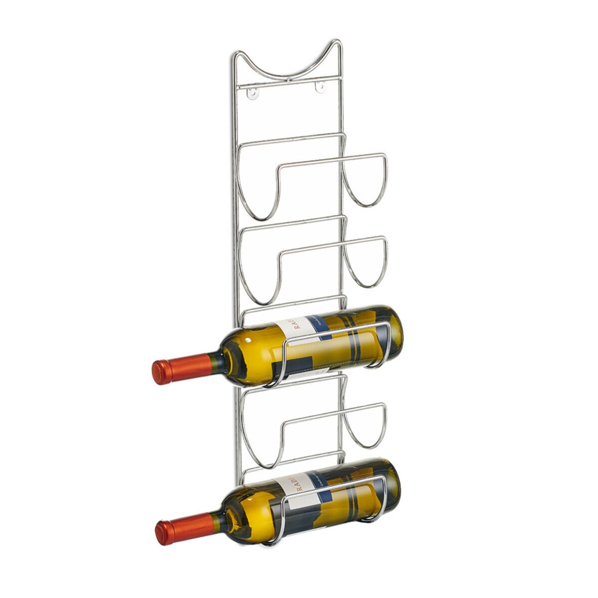 Metalowy stojak na wino montowany na ścianę, 5 butelek