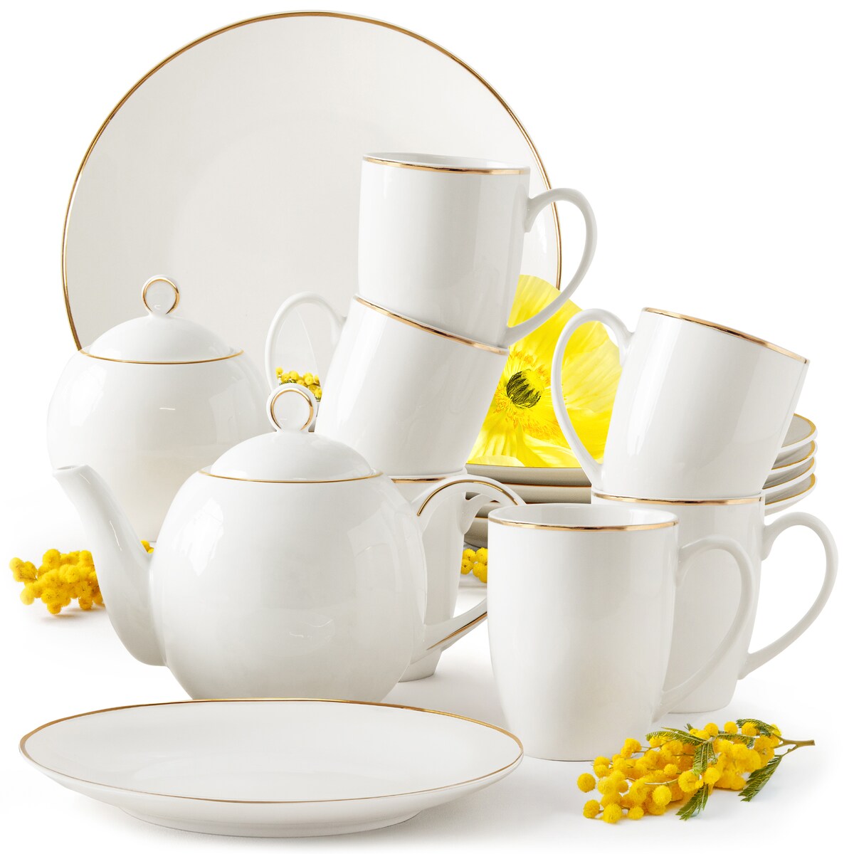 KONSIMO AD BELLA, Zestaw herbaciany 6 os. (14 el.), kolor ecru/złoty