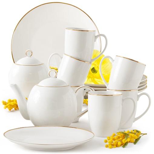KONSIMO AD BELLA, Zestaw herbaciany 6 os. (14 el.), kolor ecru/złoty