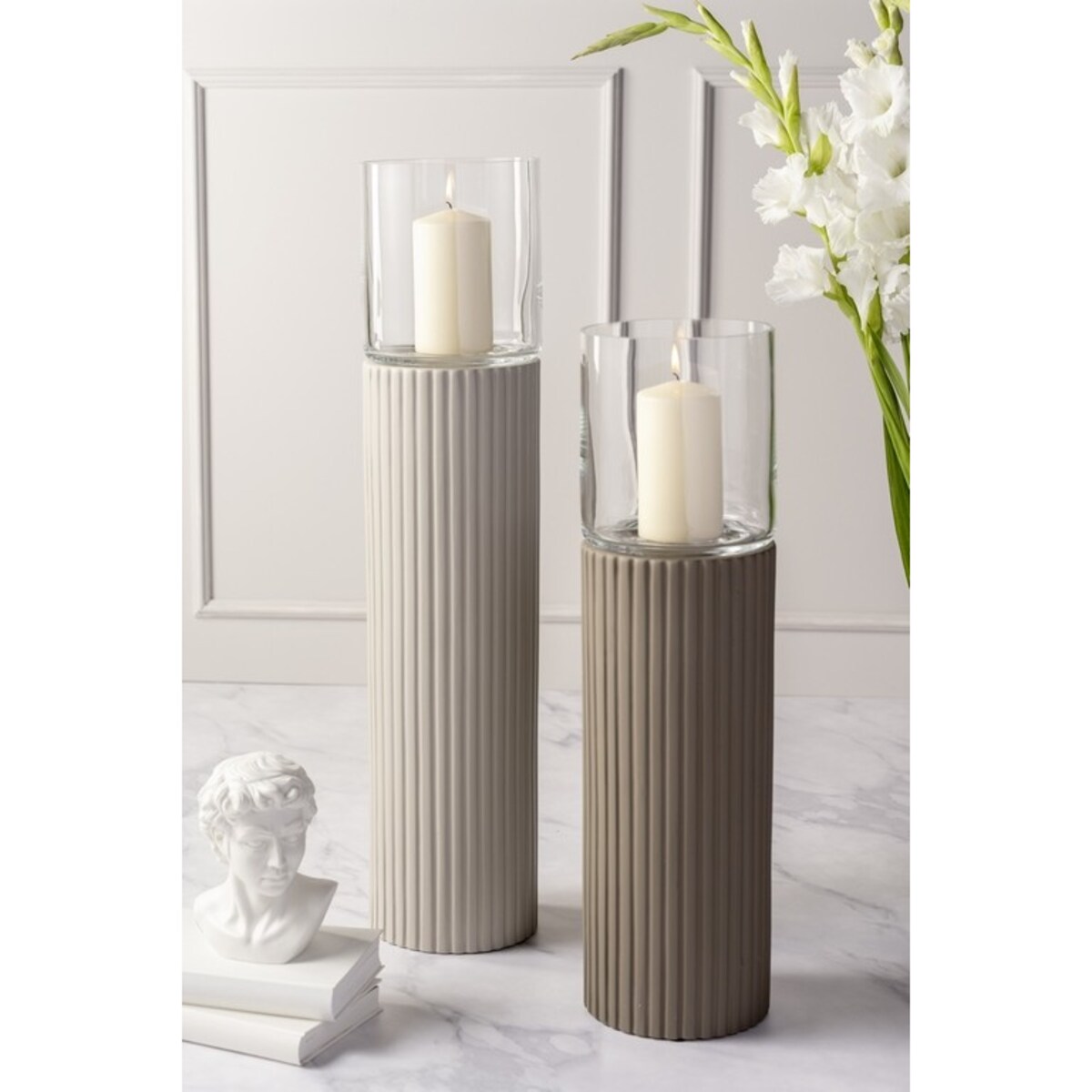 Latarnia / świecznik kolumna 65cm beżowy POESIA - Leonardo