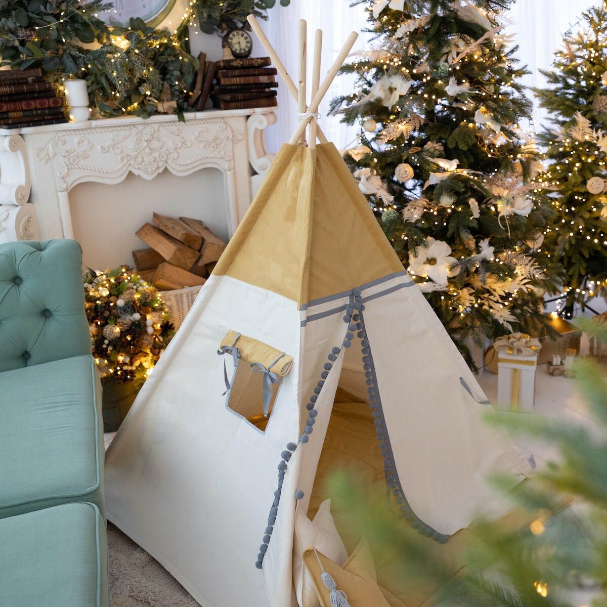 Namiot tipi Cozy Yellow Velvet z matą