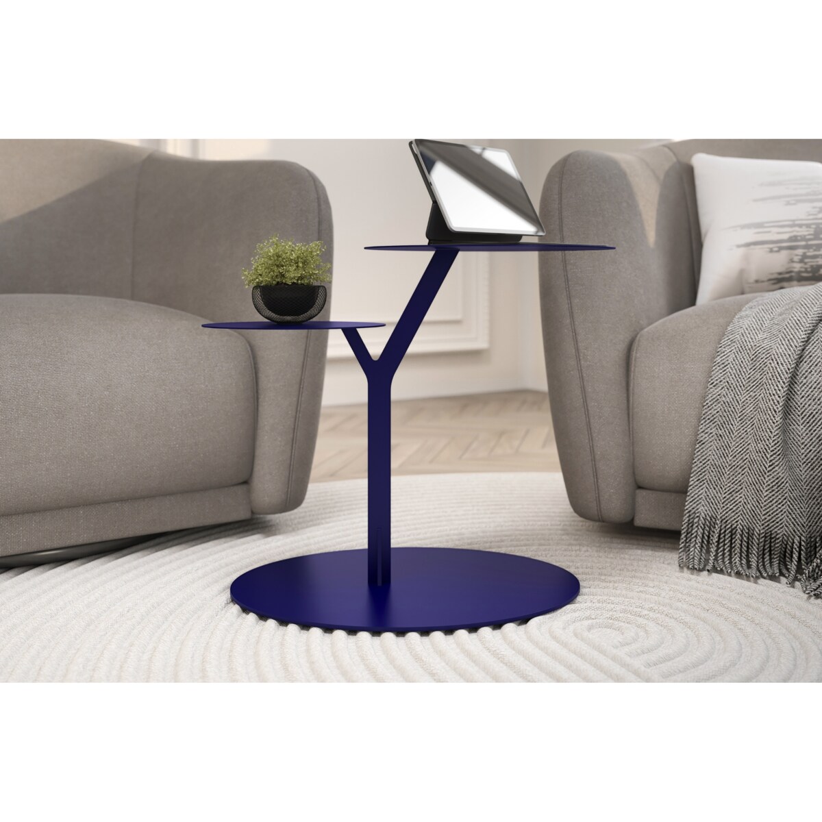 Stolik metalowy dwa blaty, kolor granat szlachetny