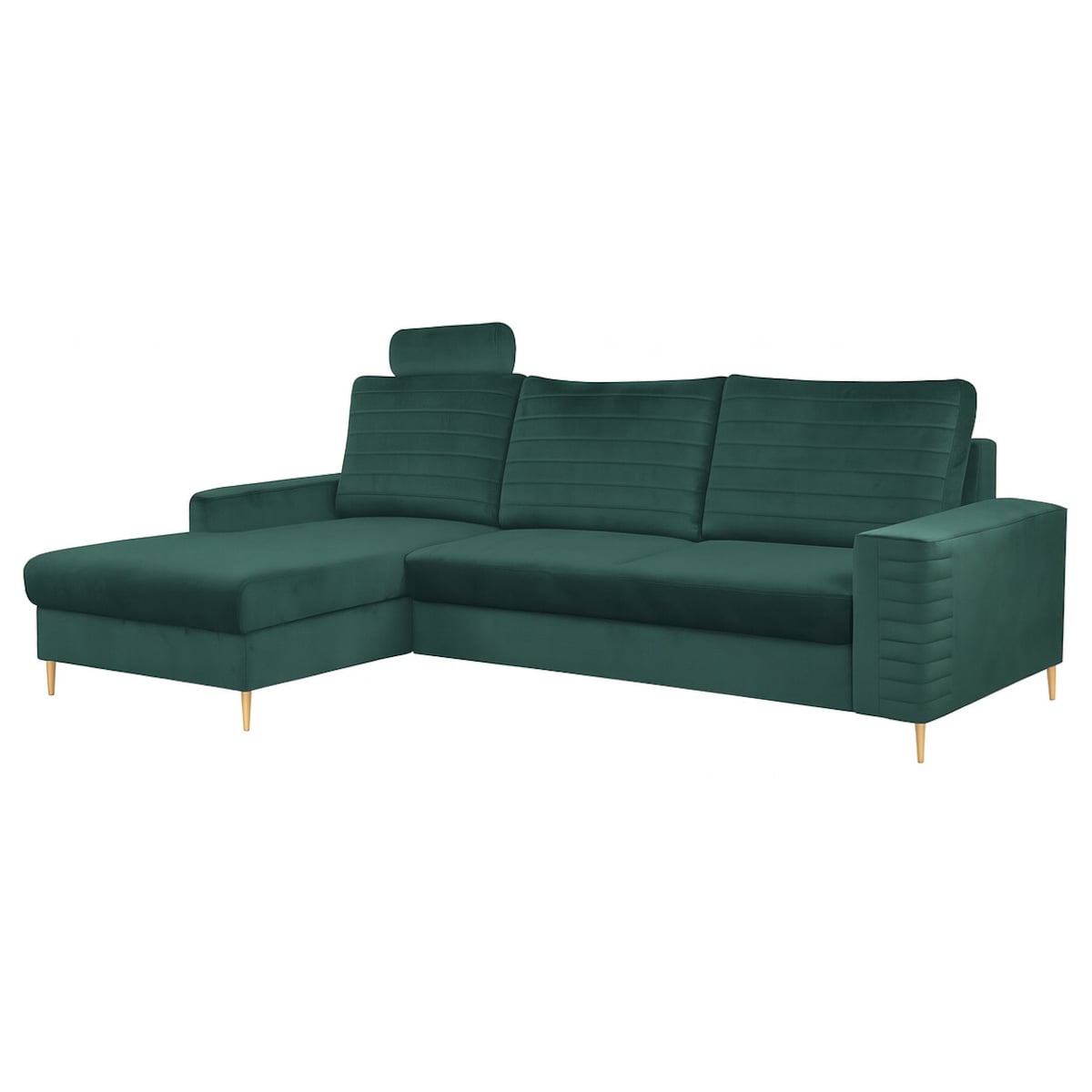 Narożnik rozkładany z zagłówkiem i pojemnikiem OLI, lewostronny, zielony