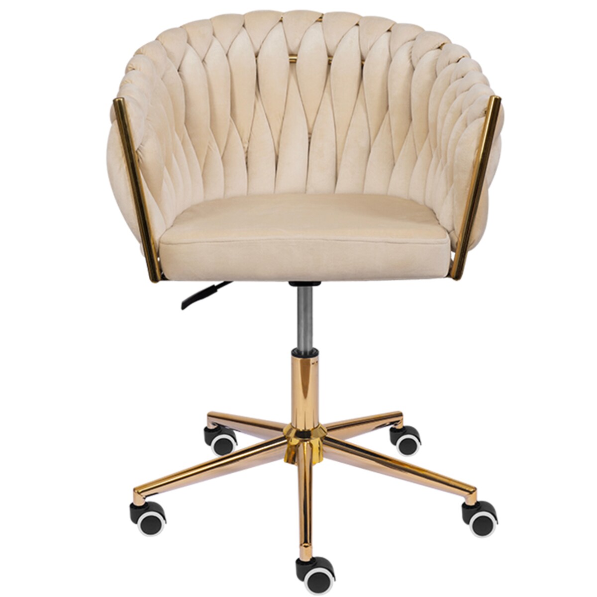 Fotel biurowy krzesło obrotowe regulowane welurowe beżowe