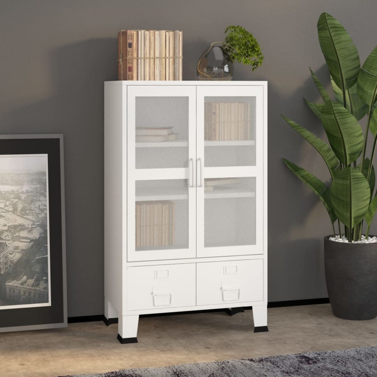 vidaXL Szafka w stylu industrialnym, biała, 70x40x115 cm, metalowa