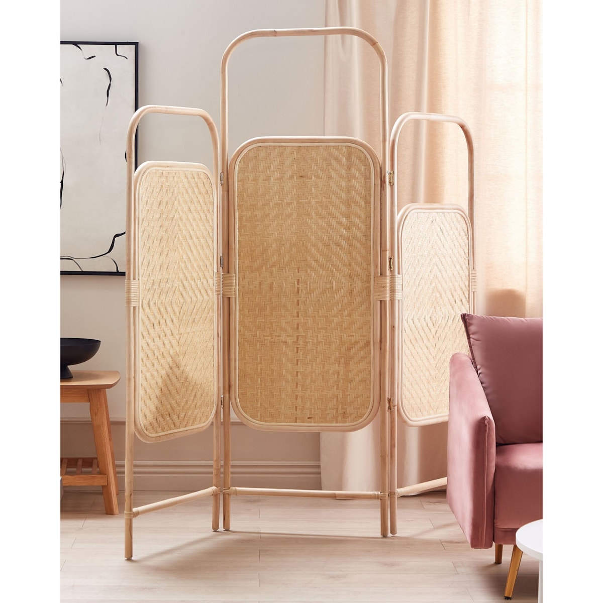 3-panelowy składany parawan pokojowy rattanowy 166 x 180 cm naturaly CARPI