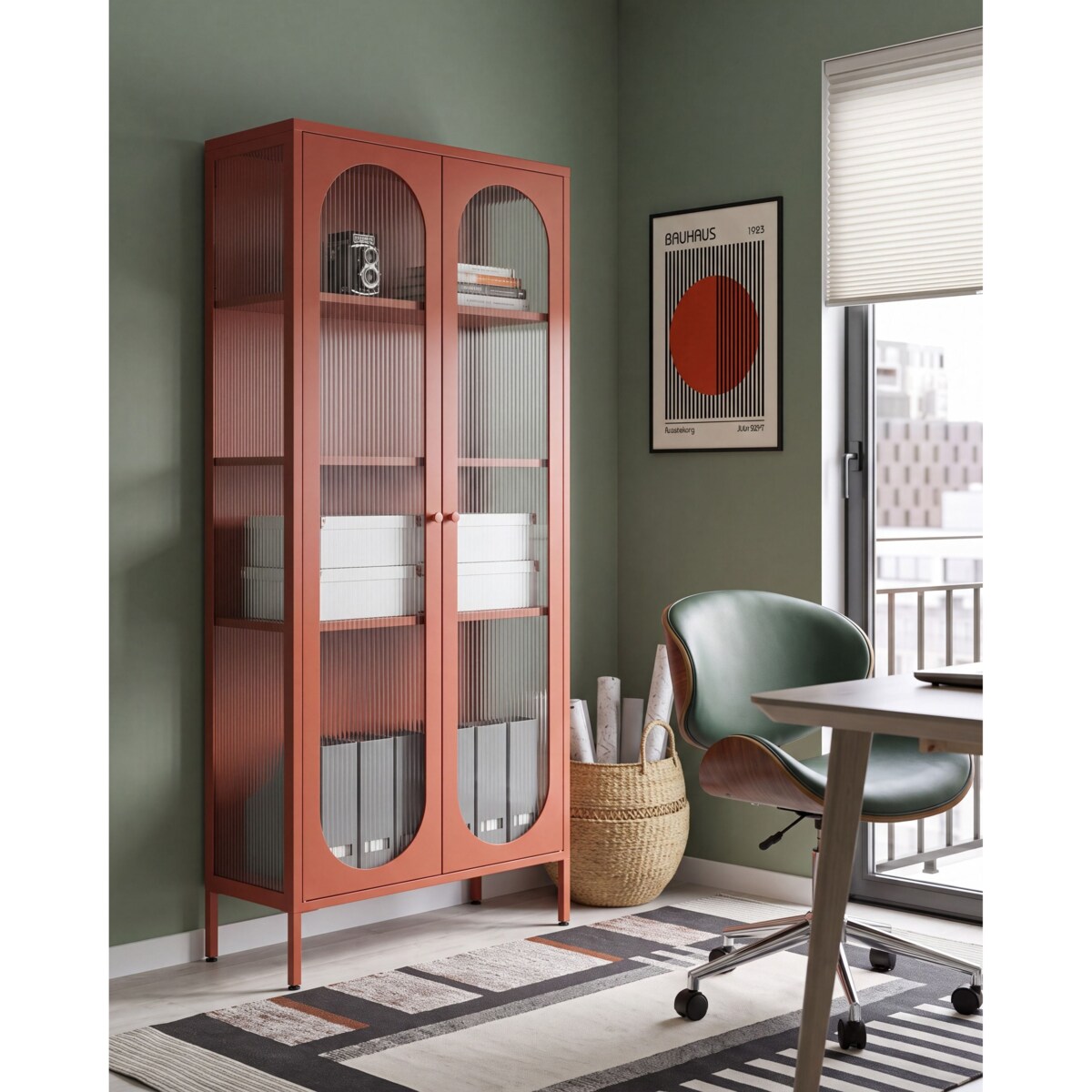 Witryna ze szklaną gablotą FOXTON 80 cm Metal Złoty brąz