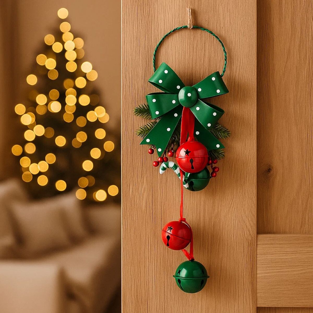 Świąteczna dekoracja z metalowymi dzwoneczkami, 29 cm