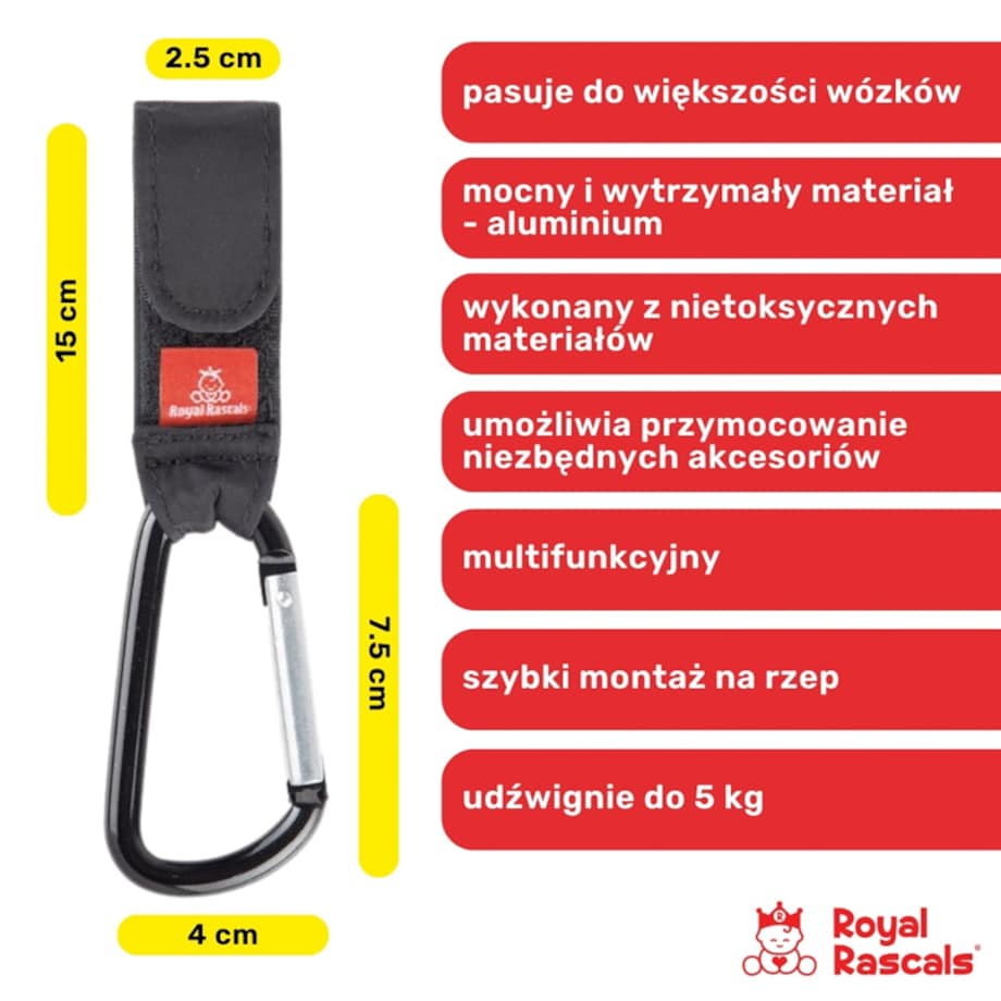 Karabińczyk do wózka, zestaw 2 szt., czarny, Royal Rascals