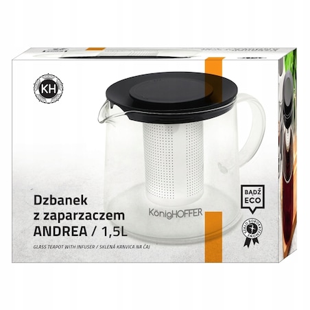 DZBANEK SZKLANY Z ZAPARZACZEM sitko imbryk czajnik na zioła herbatę 1,5 L