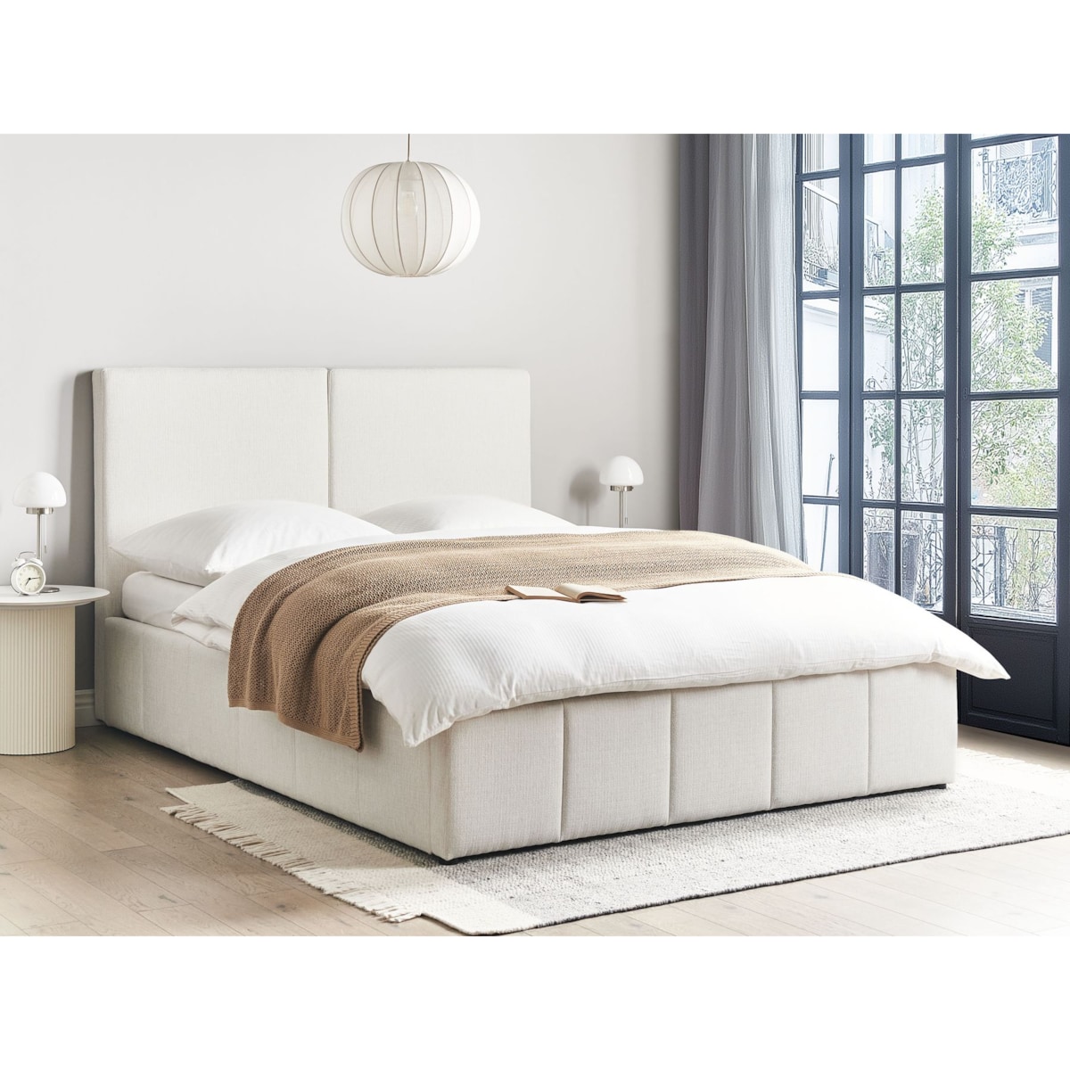 Łóżko z pojemnikiem CASTELNAVET 160 x 200 cm Złamana biel