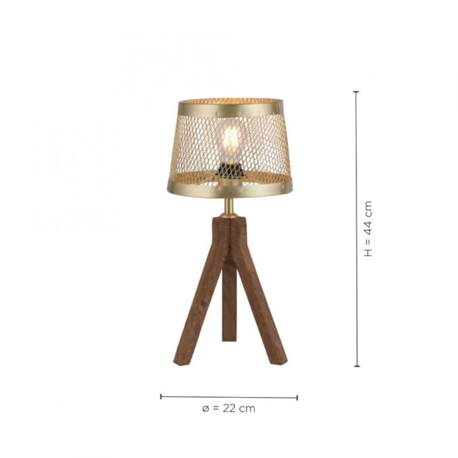 Stołowa lampa Canop 11423-60 na trójnógu drewniana mosiądz