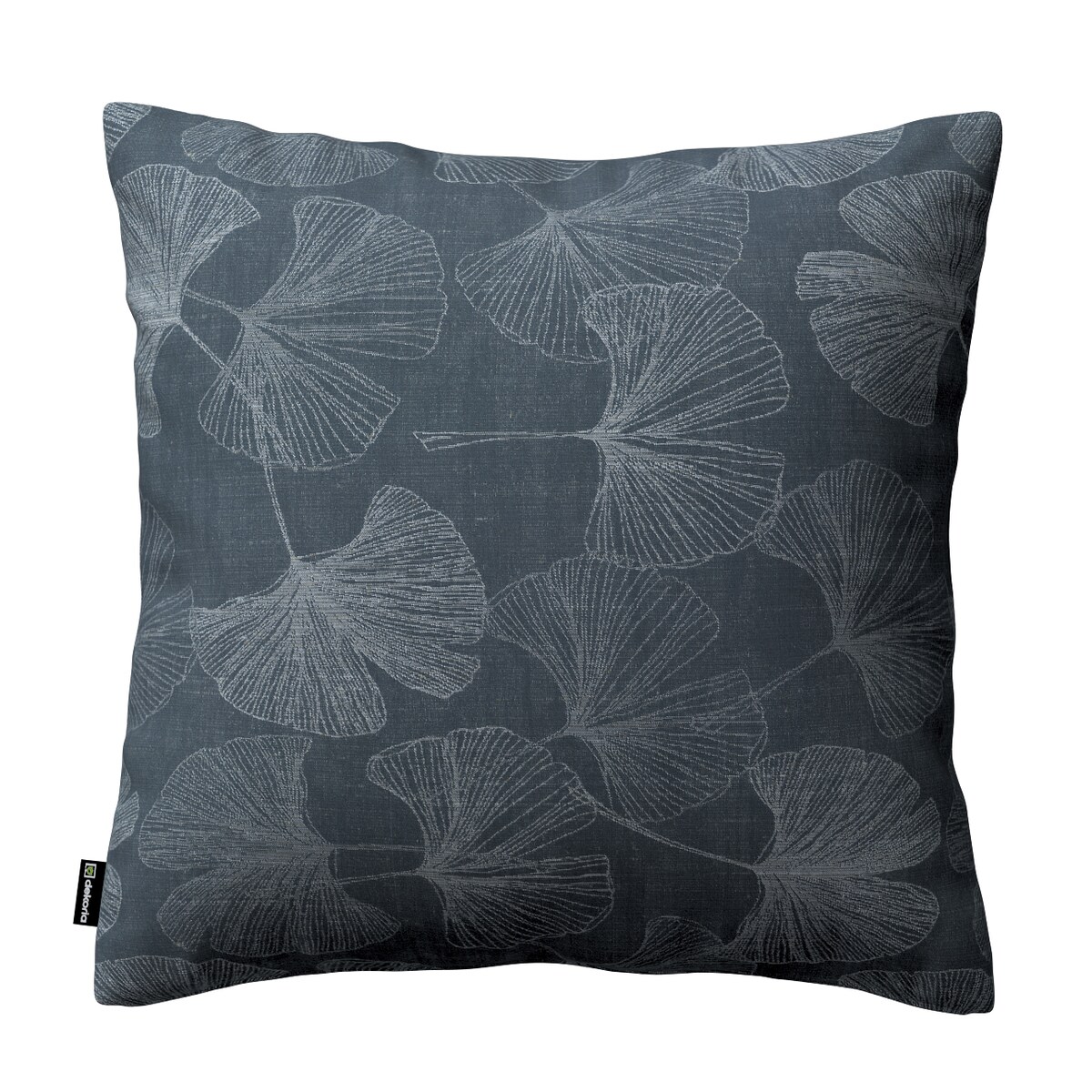 Poszewka Kinga na poduszkę 50x50 szaro-srebrne liście miłorzębu na grafitowym tle