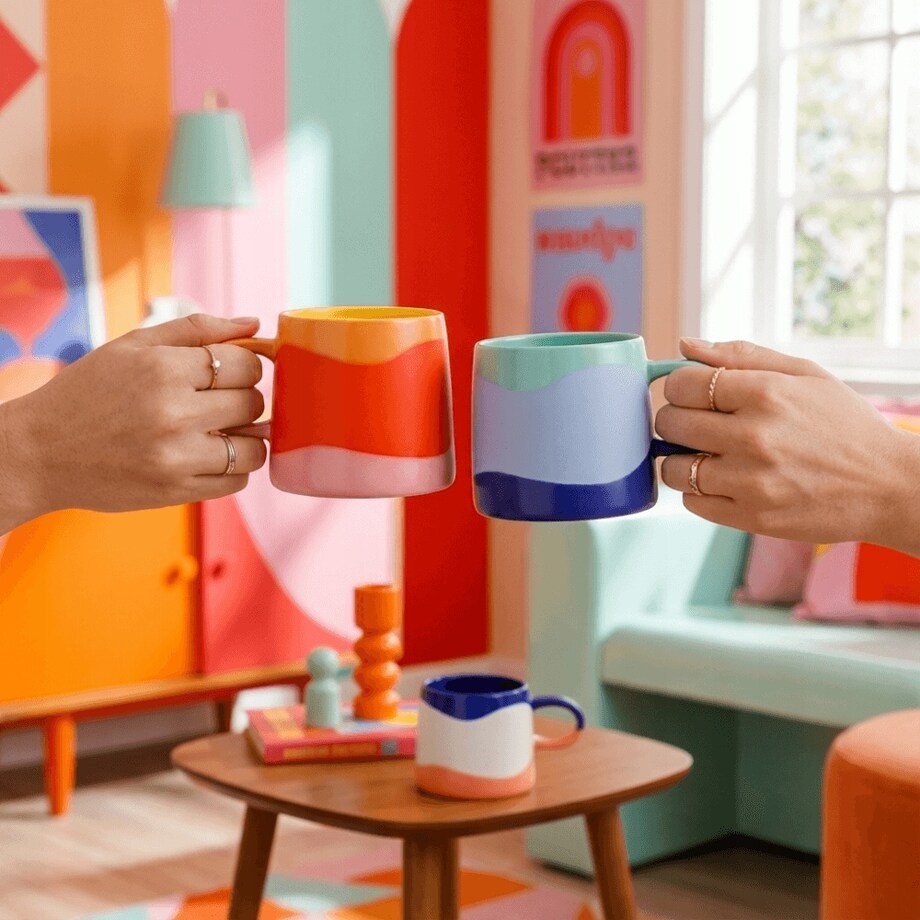 KUBEK CERAMICZNY NA KAWĘ HERBATĘ CZEKOLADĘ ZIELONO-NIEBIESKI Z UCHWYTEM 400 ML PREZENT UPOMINEK DLA KOBIETY MAMY ŻONY BABCI DZIEWCZYNY KOLEŻANKI NIEJ