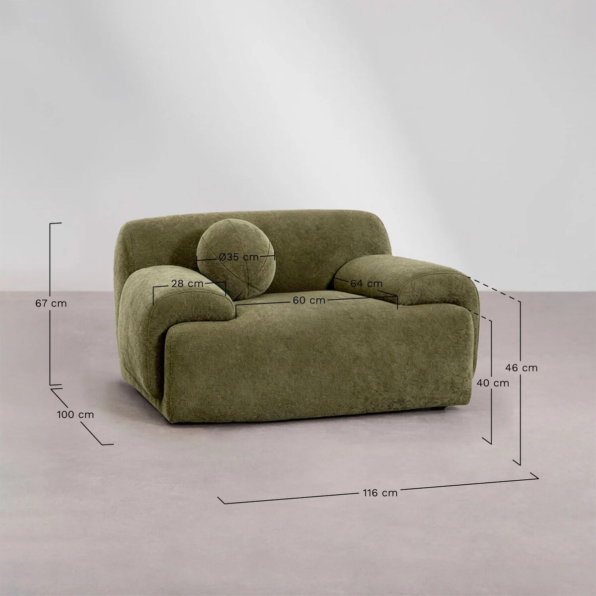 Fotel tapicerowany z poduszką Shirina, wojskowa zieleń