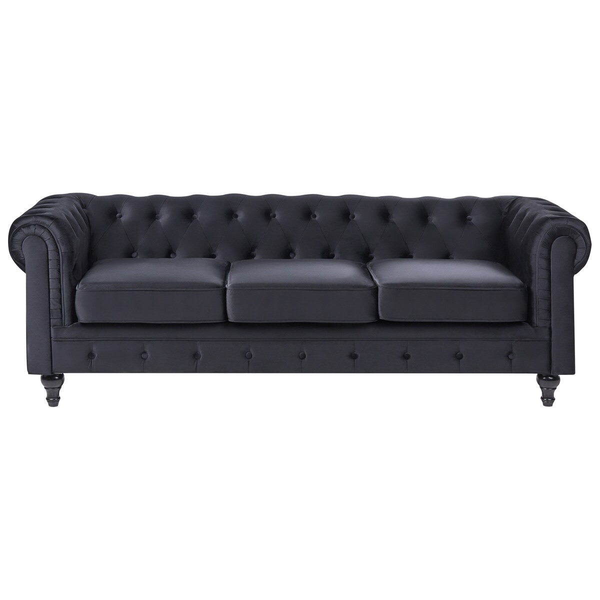 Sofa dla 3 osób CHESTERFIELD Welur Czarny