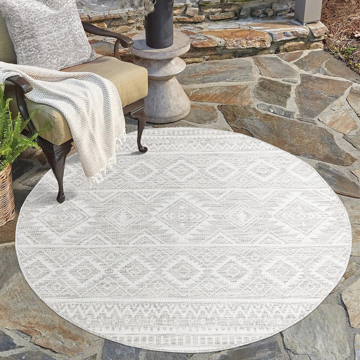 Dywan okrągły na zewnątrz i do wnętrz boho Paloa 35220 Szary 120x120