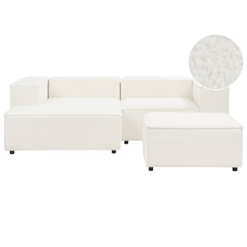 Narożnik modułowy ARDAL Boucle Biały z otomaną dla 2 osób Prawostronny