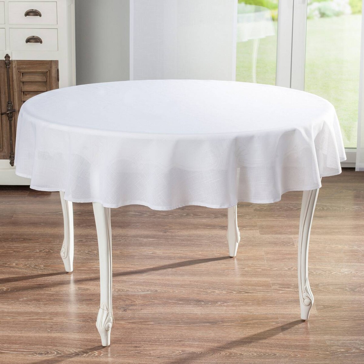 Obrus okrągły 160 x 160 cm prześwitujący biały