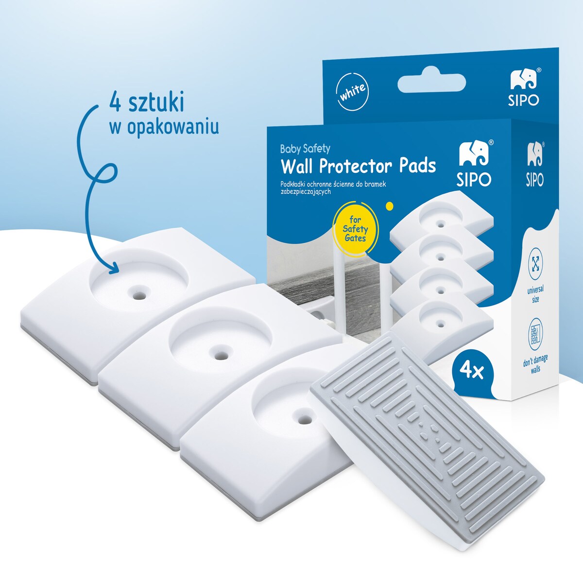 podkładki ochronne ścienne do bramek zabezpieczających, sipo, zestaw 4 sztuk, białe