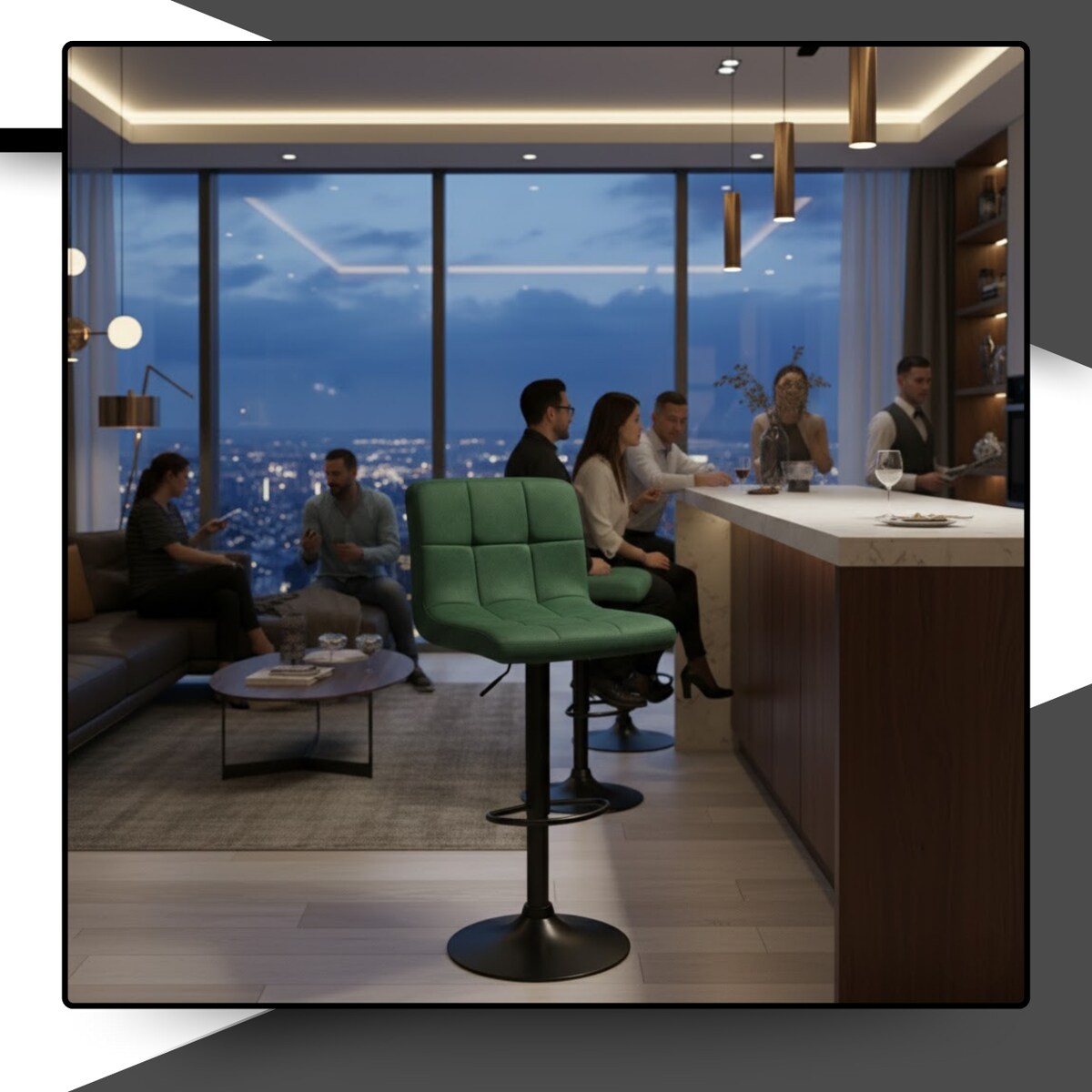 Hoker barowy obrotowy krzesło tapicerowany welurowy regulowany do wyspy