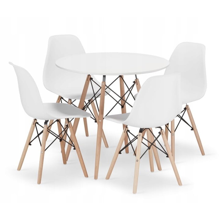 Zestaw Stół Do Jadalni Kuchni Salonu Biura Okrągły Todi 80 Cm Biały + 4 Krzesła Osaka Białe