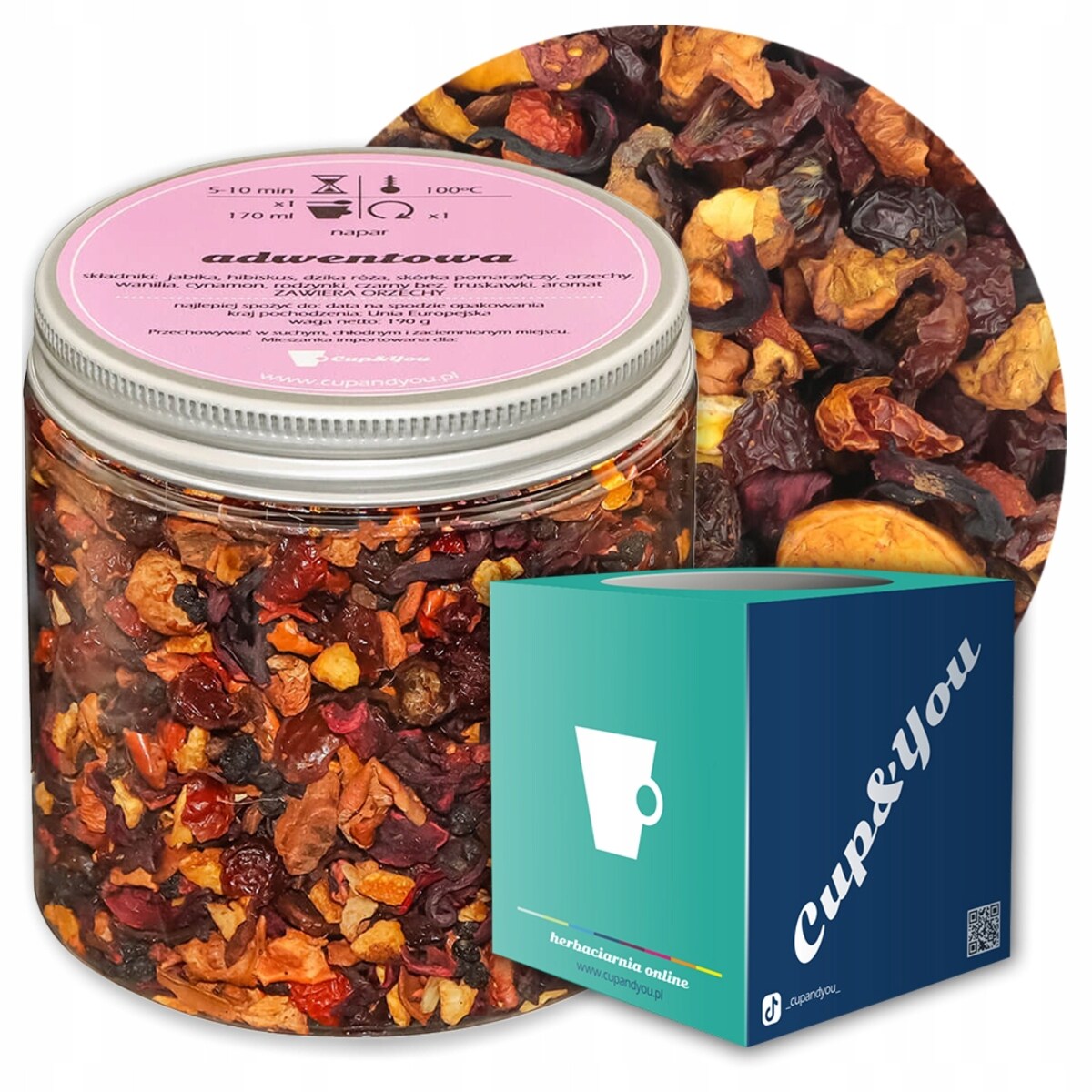 Herbata owocowa ADWENTOWA o smaku pomarańczy z cynamonem i przyprawami - herbata liściasta sypana mieszanka napar susz - gotowa na prezent upominek
