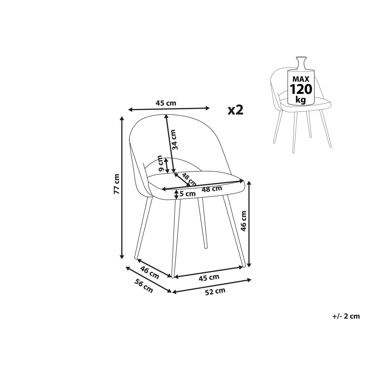 Zestaw 2 krzeseł do jadalni welurowy szary VIVIAN