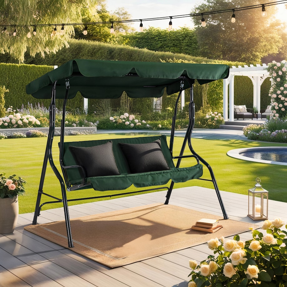 Huśtawka Ogrodowa Bujana Wolnostojąca Na Taras Metalowa Zielona RENO