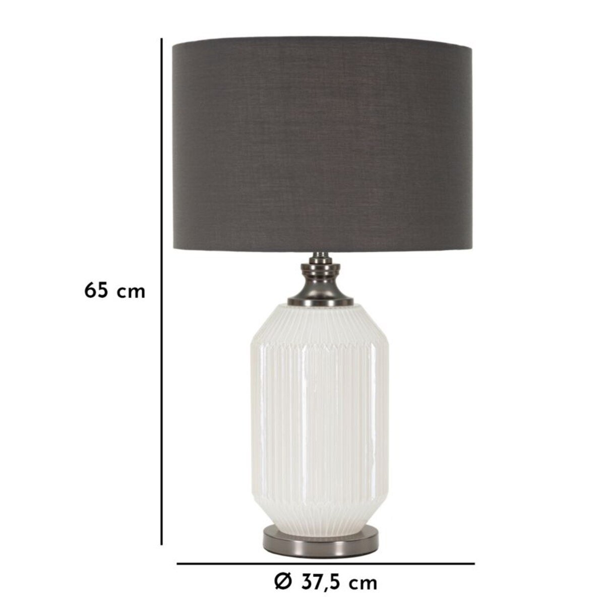 Lampa stołowa Brighty, kolor biały i szary, szkło i żelazo, 37,5 x 37,5 x 65 cm, 1 x E27, styl nowoczesny, do salonu i sypialni, Mauro Ferretti