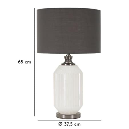 Lampa stołowa Brighty, kolor biały i szary, szkło i żelazo, 37,5 x 37,5 x 65 cm, 1 x E27, styl nowoczesny, do salonu i sypialni, Mauro Ferretti