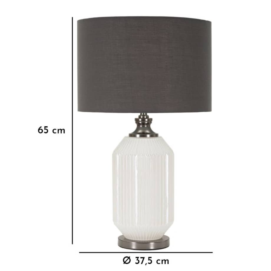 Lampa stołowa Brighty, kolor biały i szary, szkło i żelazo, 37,5 x 37,5 x 65 cm, 1 x E27, styl nowoczesny, do salonu i sypialni, Mauro Ferretti
