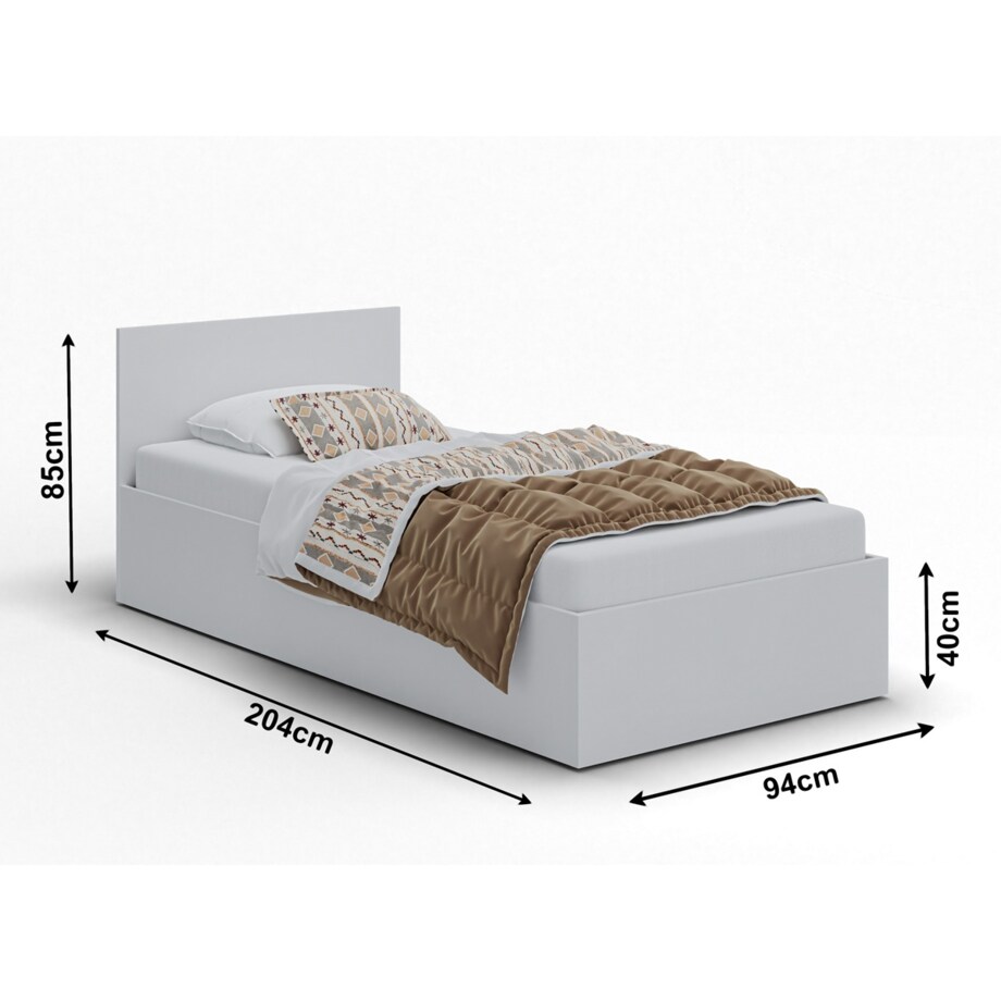 Łóżko jednoosobowe ALDO 90x200 z materacem - biały mat