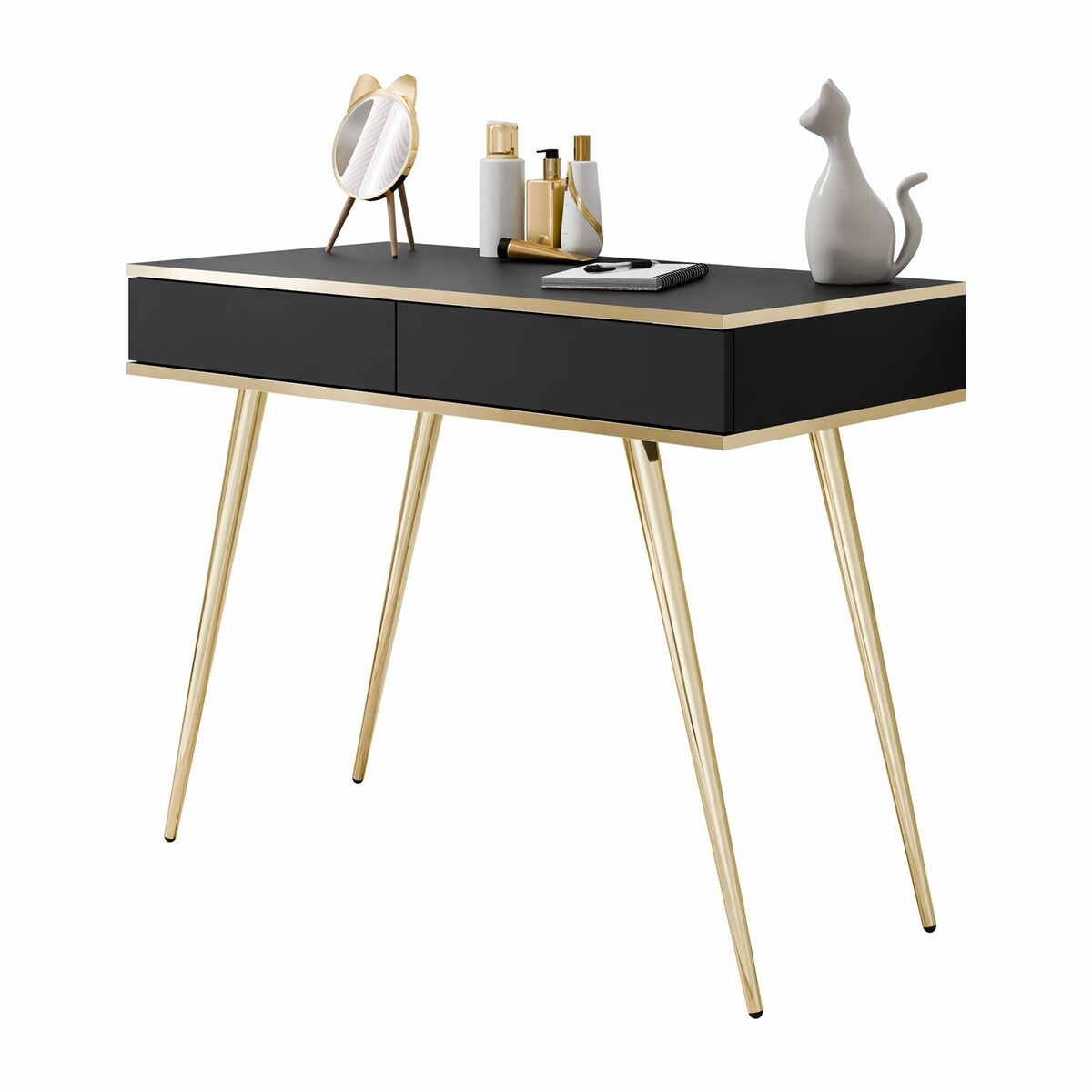 Konsola OXFORD z szufladami na złotym stelażu, czarny mat