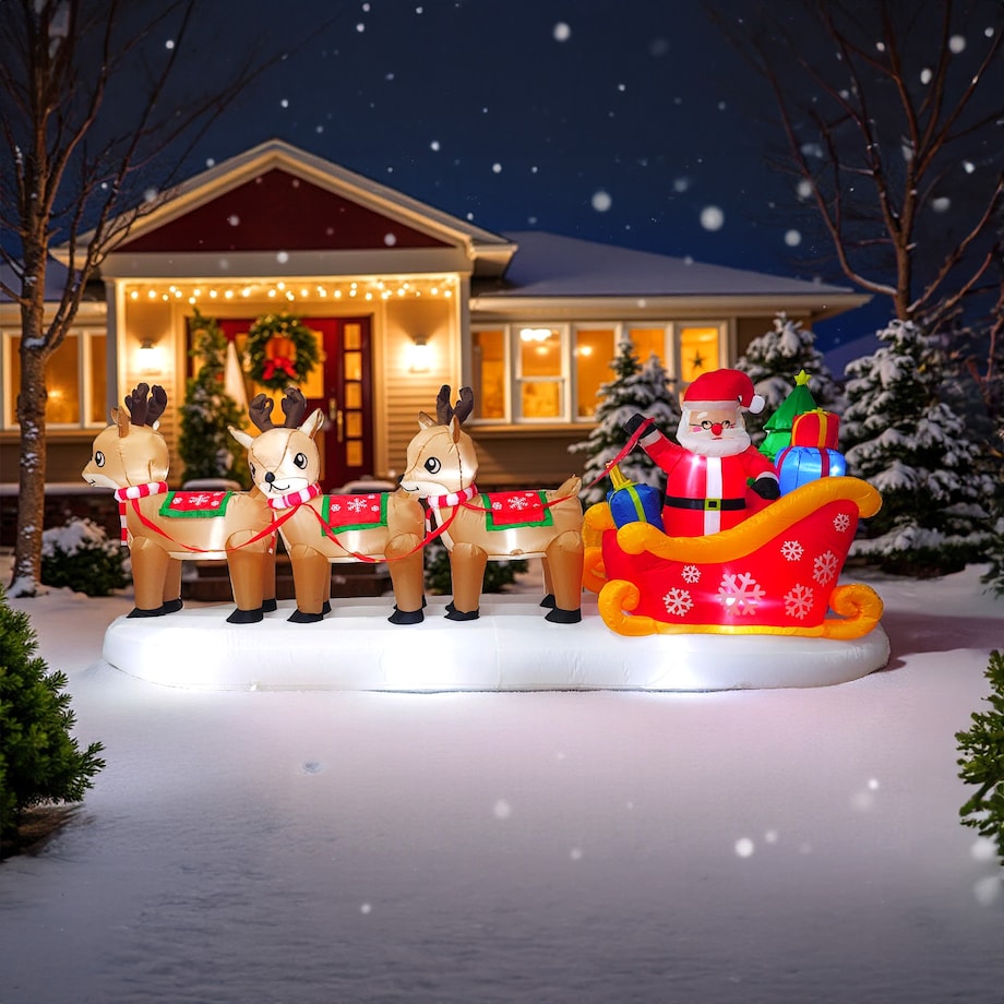 Nadmuchiwana ozdoba Mikołaj na saniach renifery świąteczne dmuchane