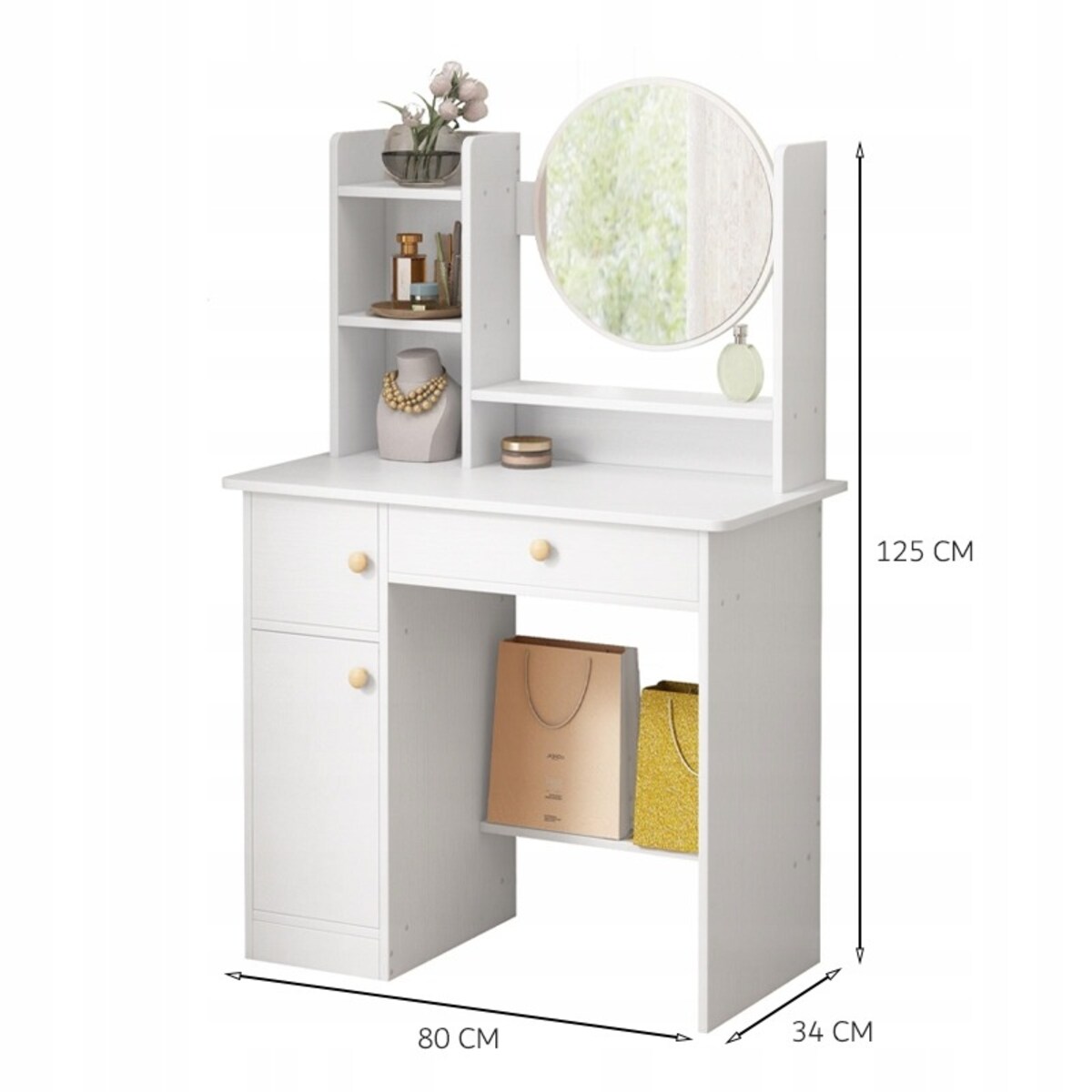 Toaletka z lustrem z szufladami biała glamour styl skandynawski