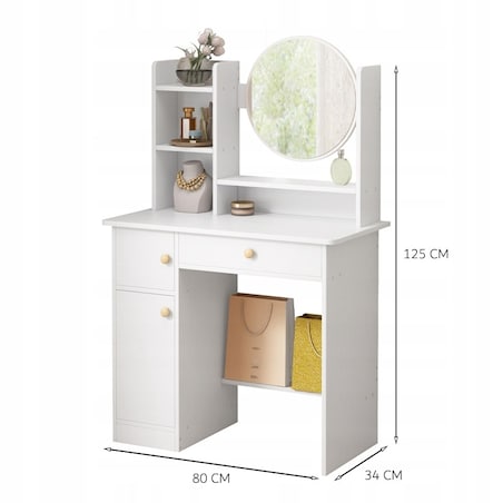 Toaletka z lustrem z szufladami biała glamour styl skandynawski