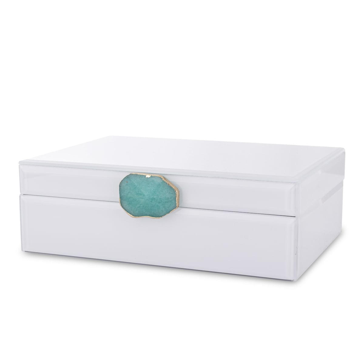 Szkatułka szklana biała z agatem 8x24,5x17 cm