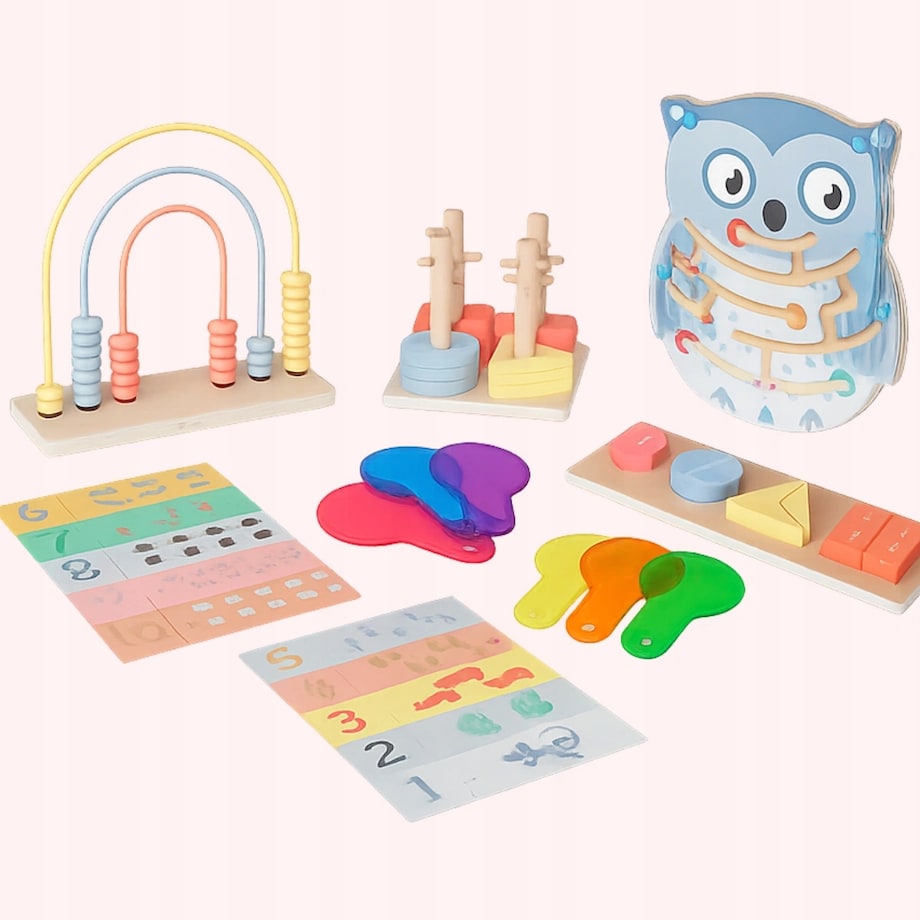 Układanka Montessori GrowPlay - drewniany sorter, kształty, nauka liczenia i kolorów, labirynt, zestaw edukacyjny