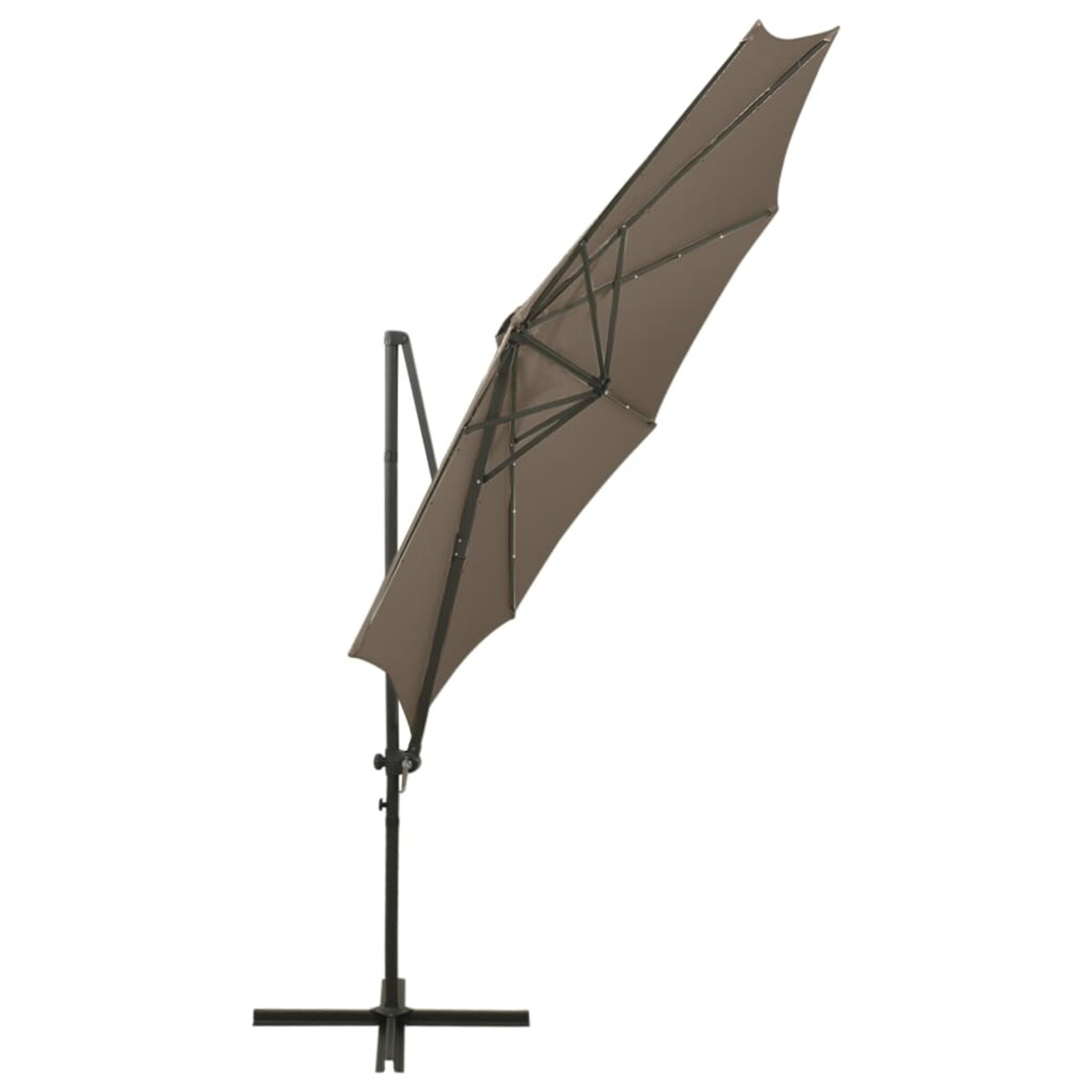 vidaXL Parasol wiszący z lampkami LED i słupkiem, 300 cm, taupe