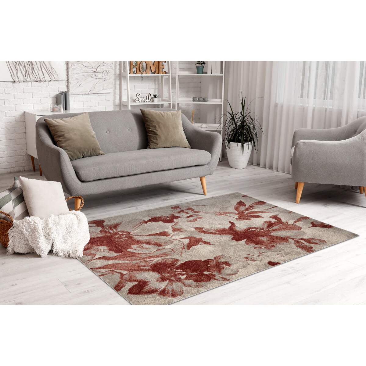Dywan FUSION 8259 krem / bordo - Kwiaty, 200x290 cm