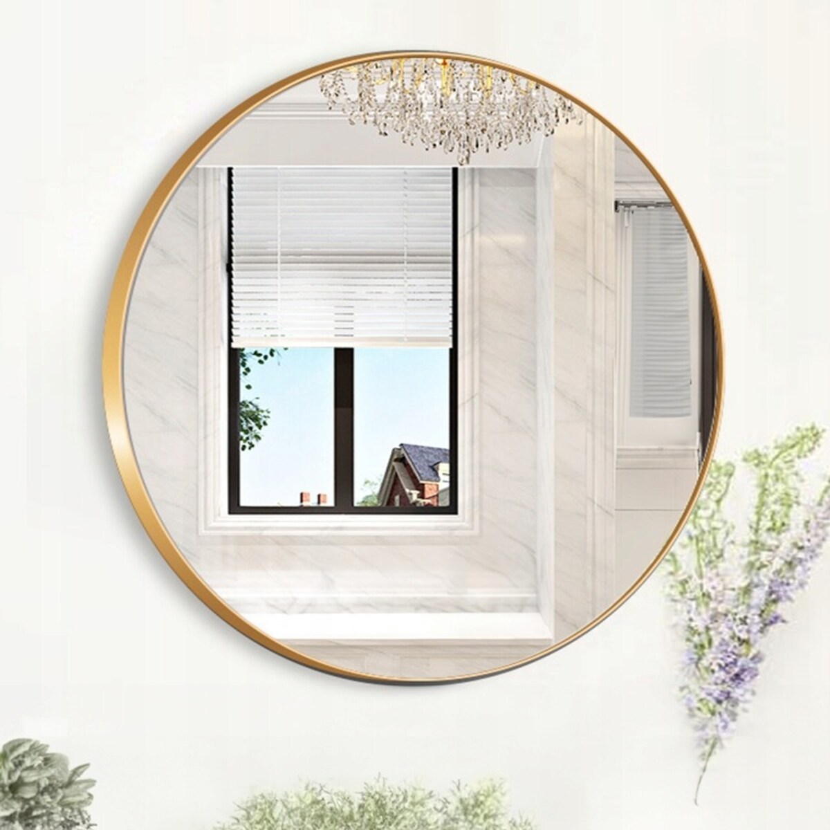 Lustro okrągłe ścienne łazienkowe złote 80cm salon sypialnia industrialne