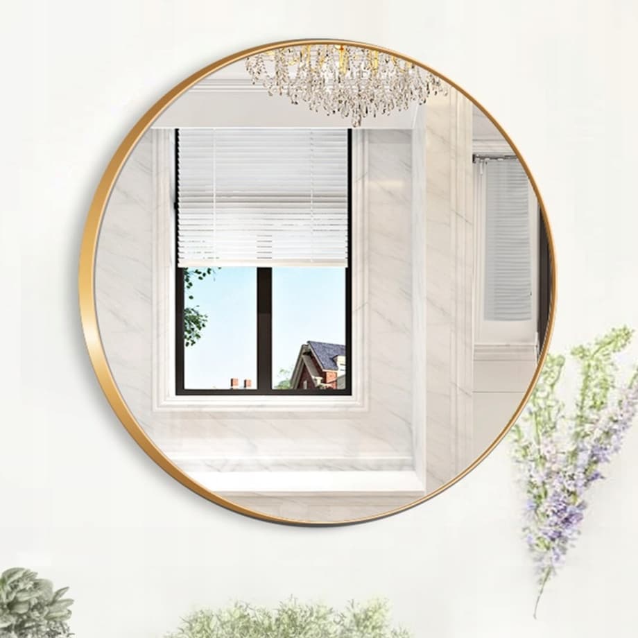 Lustro okrągłe ścienne łazienkowe złote 80cm salon sypialnia industrialne