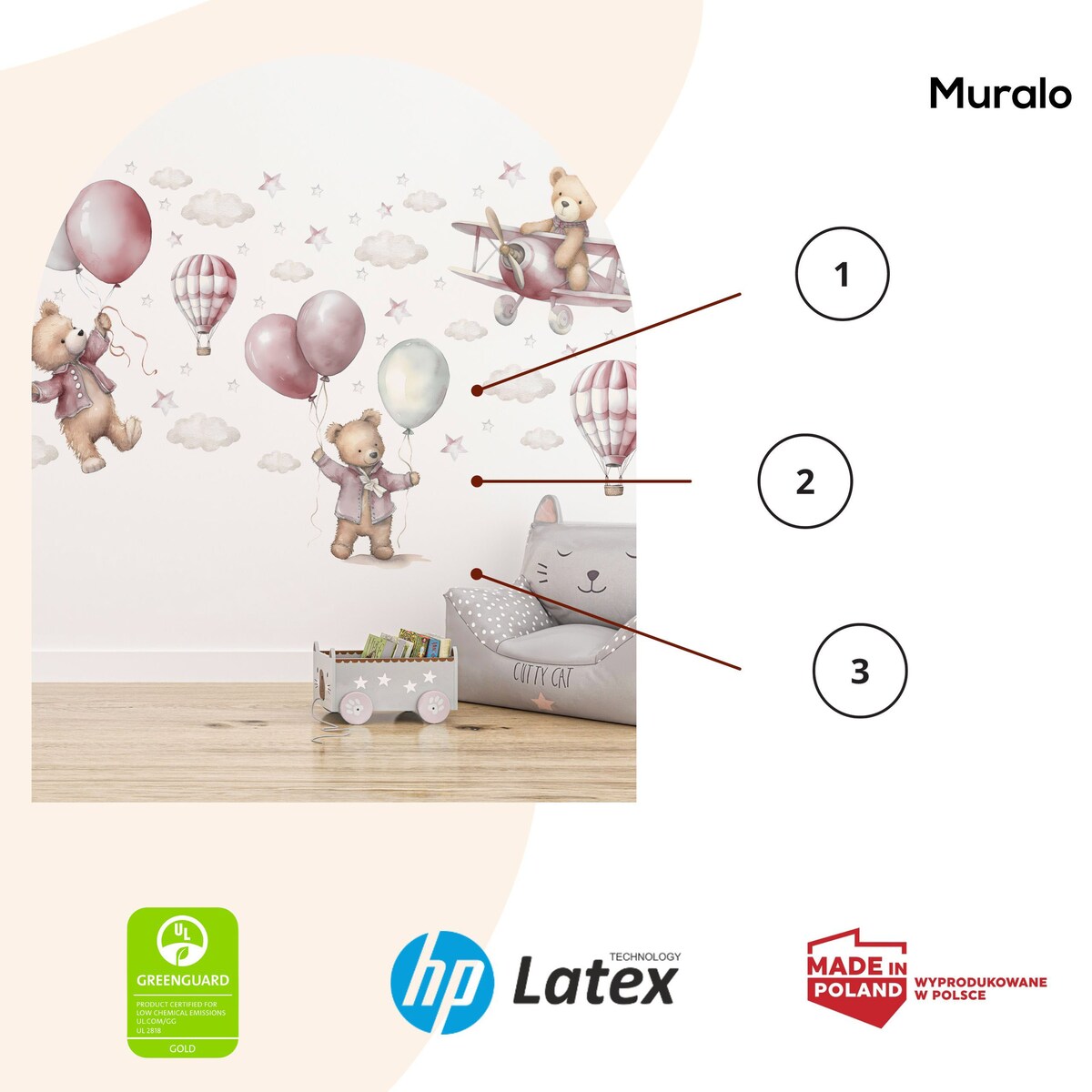 Naklejki Dla Dzieci Misie Z Balonami W Stylu Boho ZESTAW