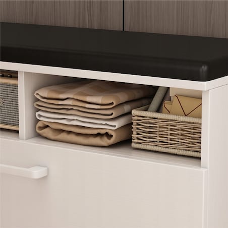 Szafka na buty z siedziskiem I schowkiem przedpokój 6 półek otwierana biała