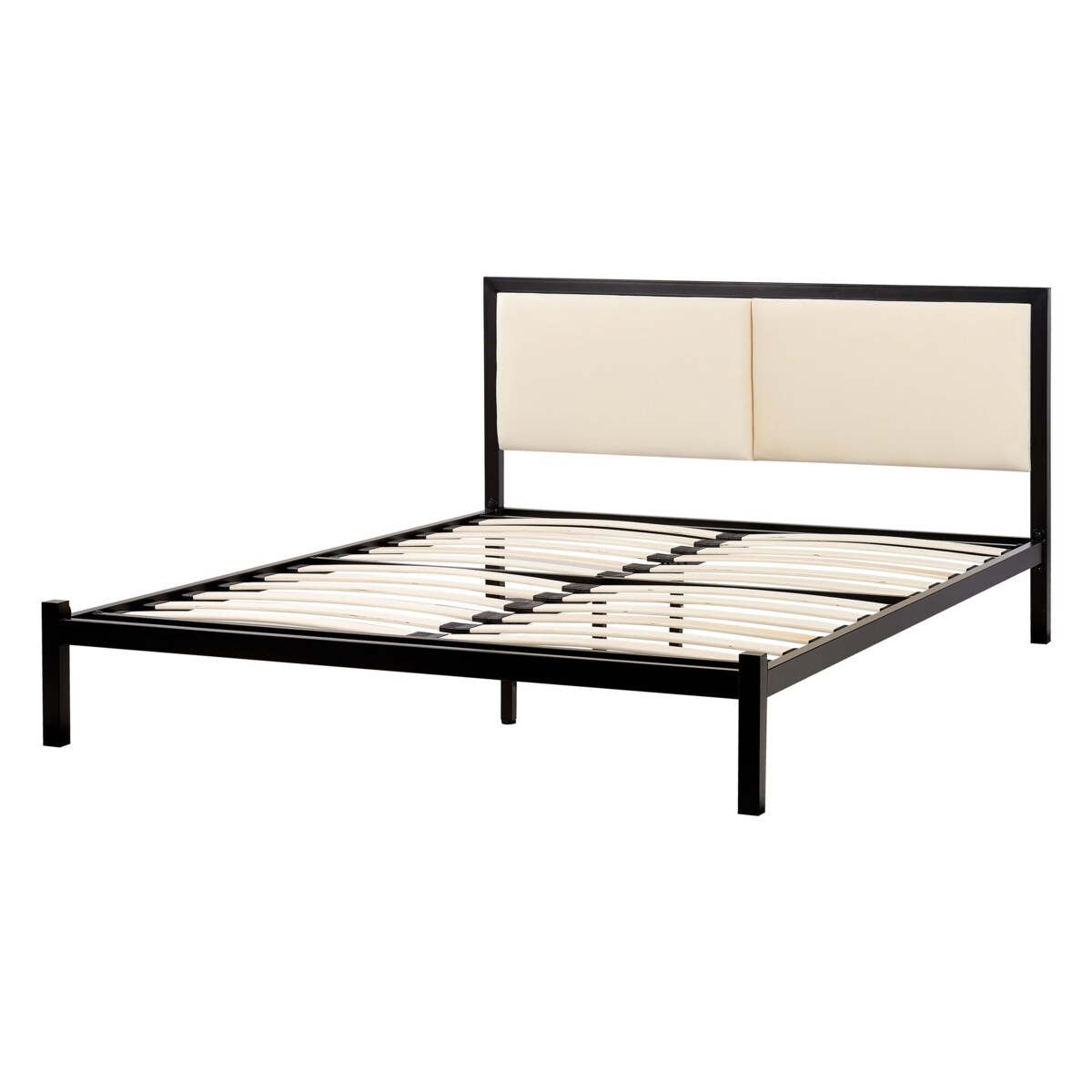 Łóżko metalowe 140 x 200 cm czarny z jasnobeżowym CLAMART