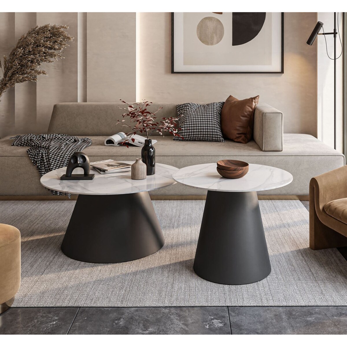 Okrągła ława 2w1 CARTELLE czarny marmur