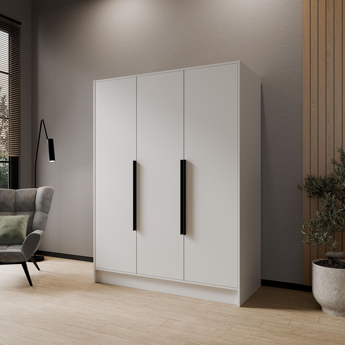 Szafa 150 gładka ORTO bez lustra z czarnymi uchwytami, biała