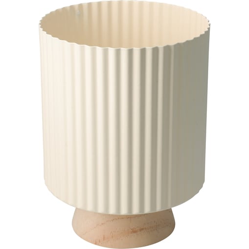 Metalowa osłonka na doniczkę z falowanym rantem na drewnianej podstawie NORD, Ø 18 x 23 cm